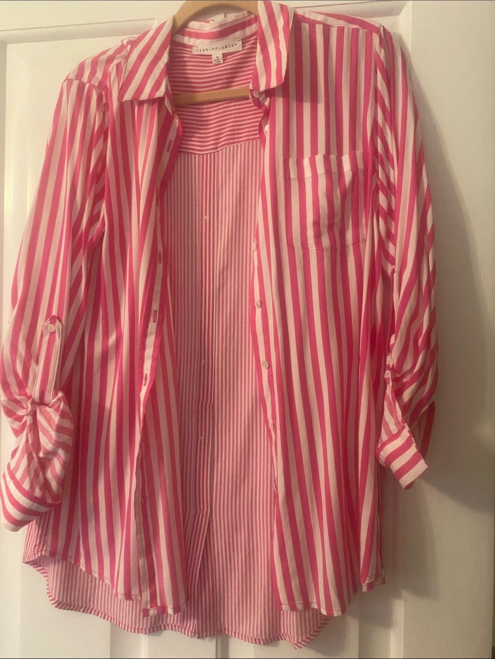 Jane and Delancey Pink and White Striped Button-Front Shirt